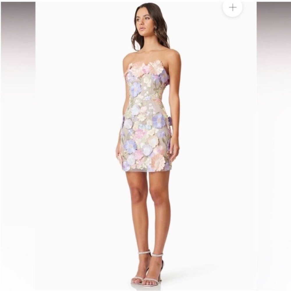 elliatt arabella pink purple strapless 3d floral embroidered mini dress medium - Picture 5 of 12